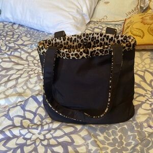 Brown nylon and faux fur handbag